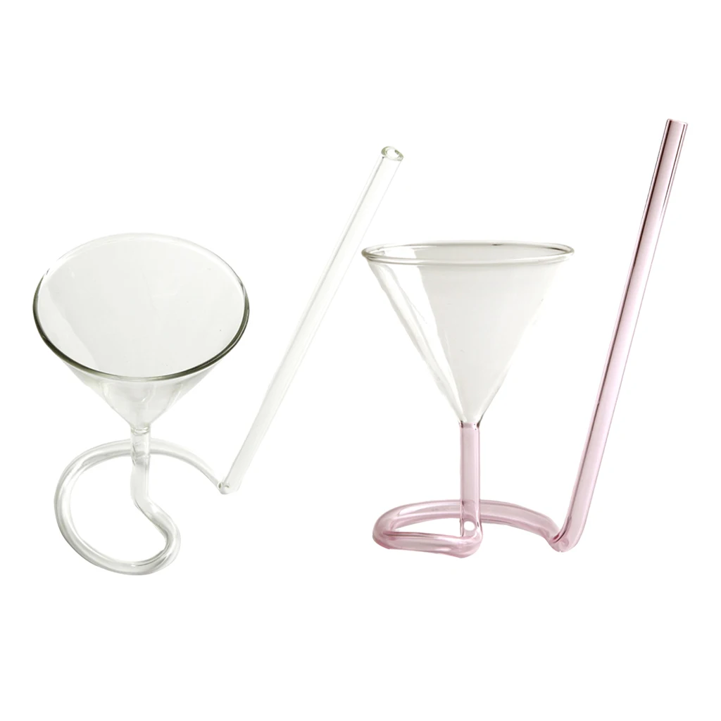 Creative Cocktail Glass with Long Straw, Juice Spiral Glass Drinkware Reusable Tumblers Water Cup Rotating Glass