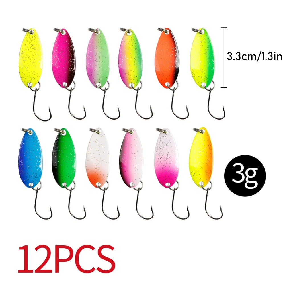 43/12pcs Fishing Spoon Lure Set Metal Sequined Baits Trout Fishing Baits For Trout Char And Perch With Tackle Box Fake Lures