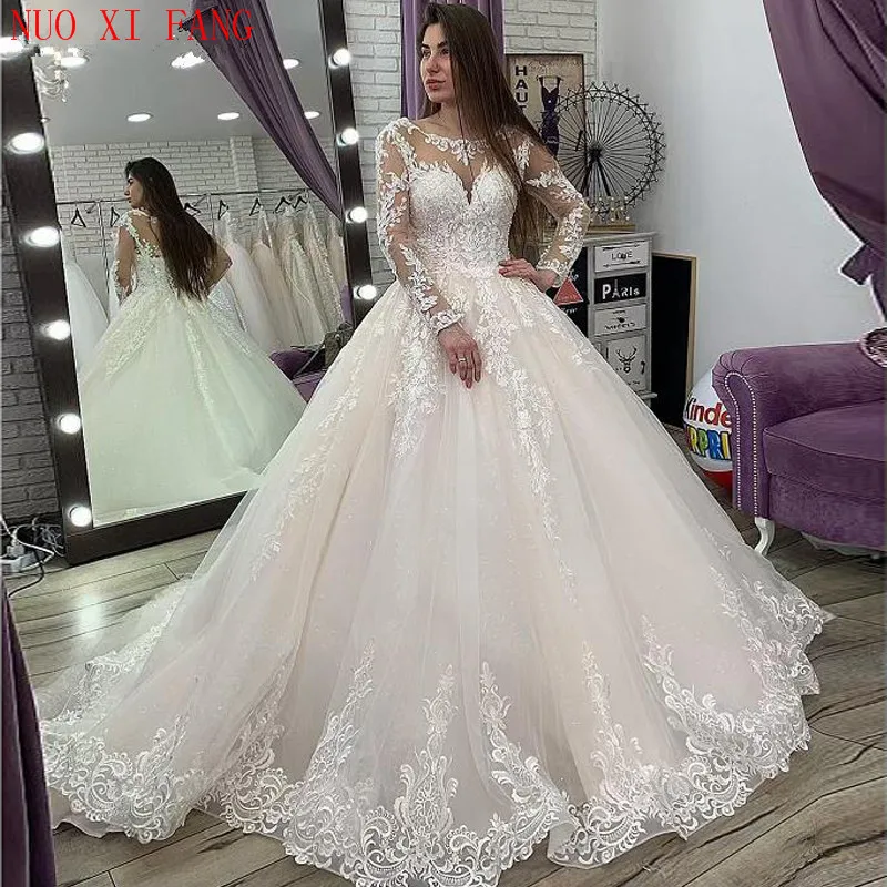 Luxury Lace Appliques A-line Wedding Dresses 2023 Long Sleeves Scoop Neck Floor Length Vestido de novia Bridal Gowns trouwjurk