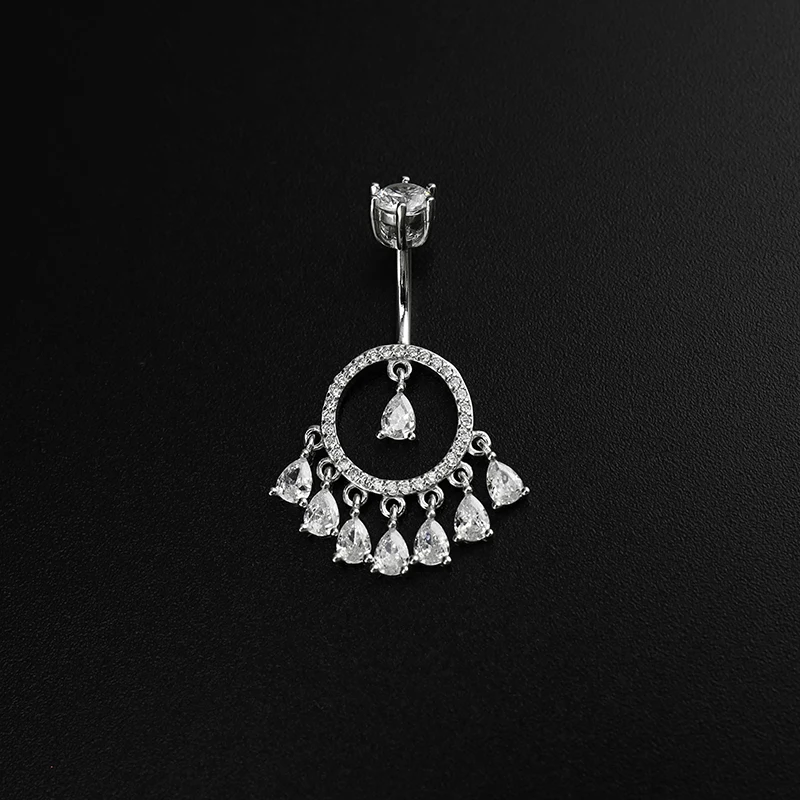 925 Sterling Silver Female Belly Button Nail Ring Circle Zircon Water Drop Body Piercing Jewelry For Women Gift Dance Fashion