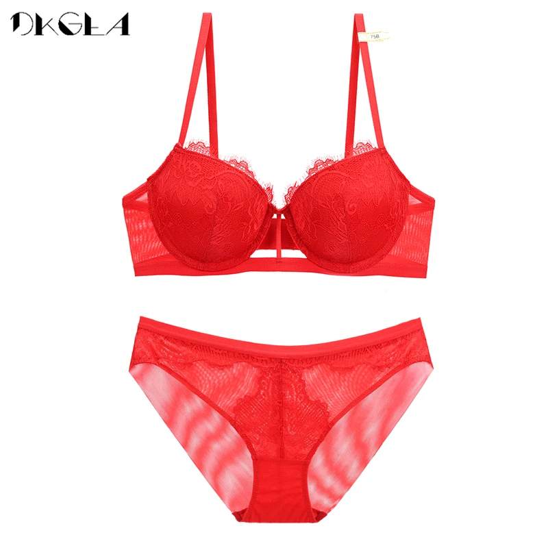 Fashion Red Bras Women Bra Set Push Up Cotton Thick Brassiere Comfortable Lace Underwear Set Sexy Embroidery Lingerie B C D Cup