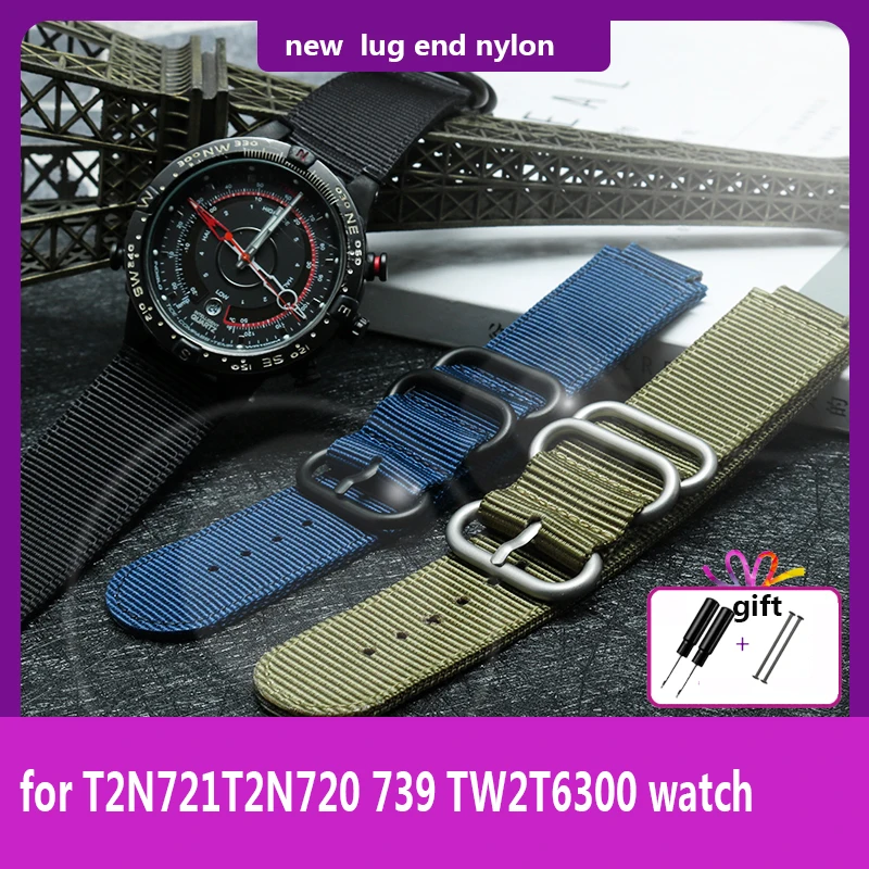 

fit Timex watch T2N721 T2N720 739 TW2T3600 wristband lug end nylon strap 24*16mm watchband stainless steel ring black blue green