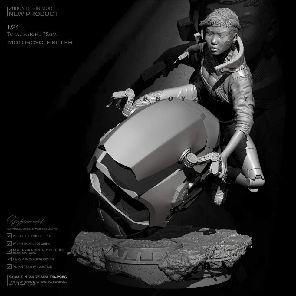 

1/24 Resin figure model kits Motorcycle women beauty DIY self-assembled TD-2986