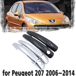 Black Carbon Fiber handle Or Chrome Side Door Cover Trim Set  for Peugeot 207 207SW SW CC 2006~2014 Car Accessories 2007 2008