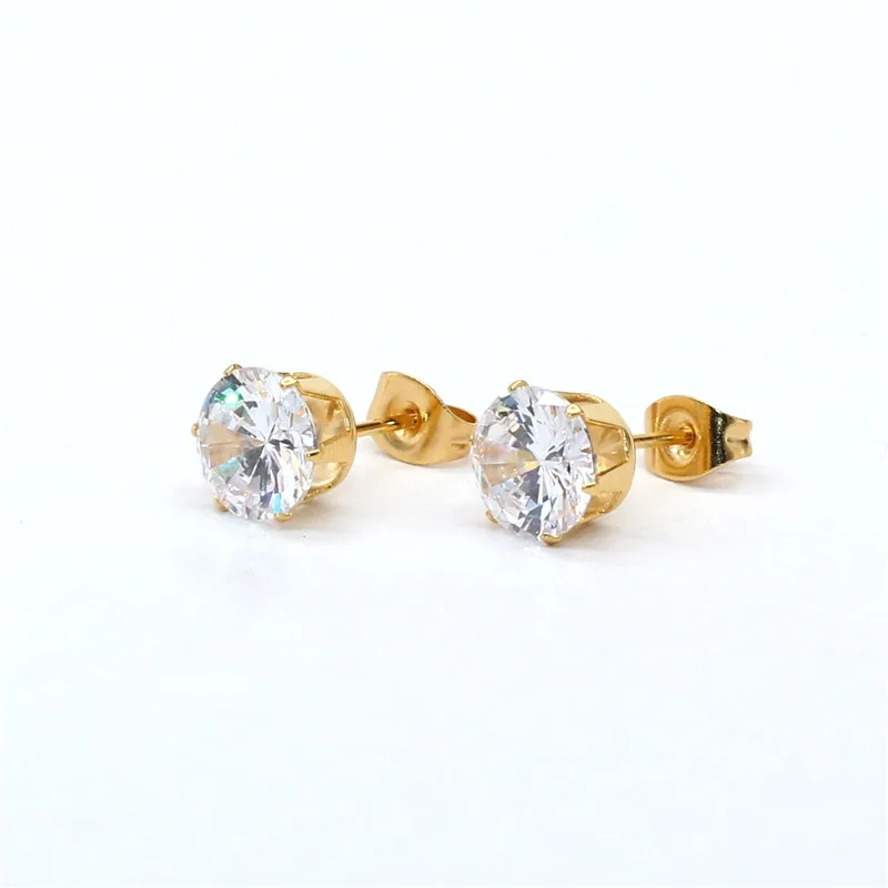 Klassische Ohrstecker aus Edelstahl, weiß, mit AAA-runden weißen Zirkonia-Steinen, 3 mm. – Detail 22