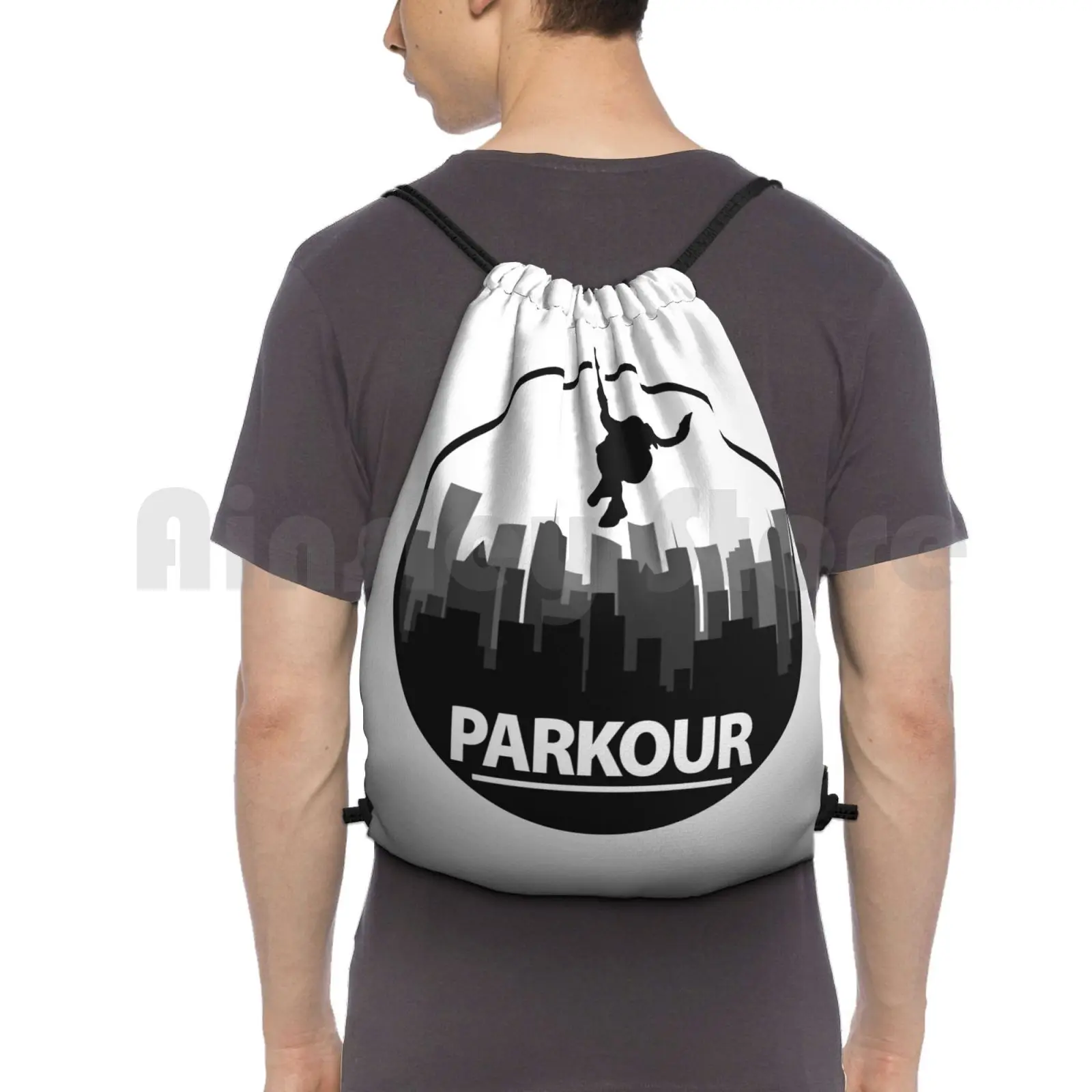 Parkour. Backpack Drawstring Bags Gym Bag Waterproof Parkour Sports Hobby Idea Leisure Free Running Backflip