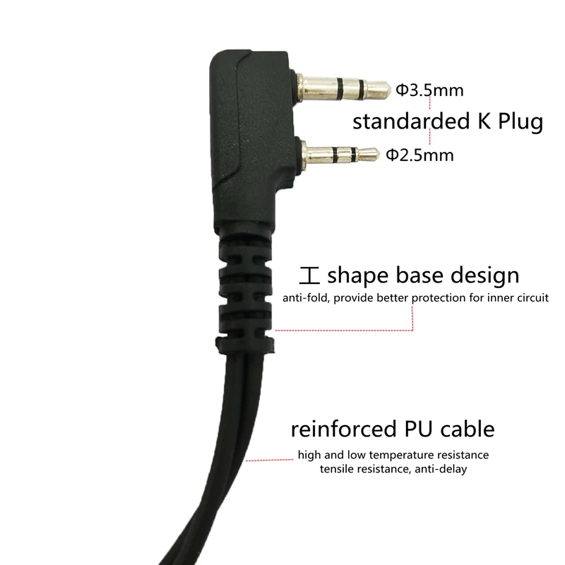 Walkie Talkie Headset with PTT Mic, 2 Pin, In-Ear Earpiece, BF-888S, UV-5RA, UV-5R, BF-777, H-777, RT21, 3.5mm, 2.5mm