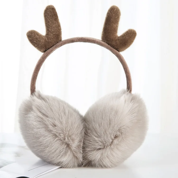 Faux Fur Earmuffs Women Children Winter Warm Trendy Sweet Deer Elk Ears Womens Ear Warmers Students Plush Lovely Ladies Earmuff