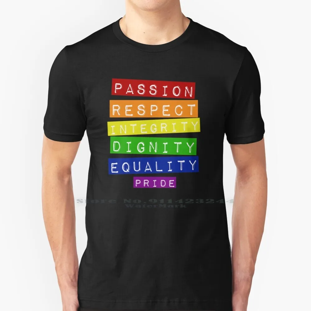 Pride T Shirt Cotton 6XL Passion Respect Integrity Dignity Equality Lgbt Lesbian Rainbow Gay Pride Words Tape Labels