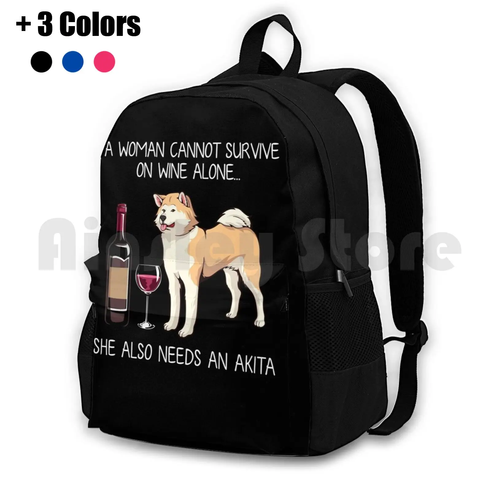 Akita And Wine Funny Dog Outdoor Hiking Backpack Riding Climbing Sports Bag Dog Dog Mom Funny Dog Dog And Wine Doggy Funny Cat