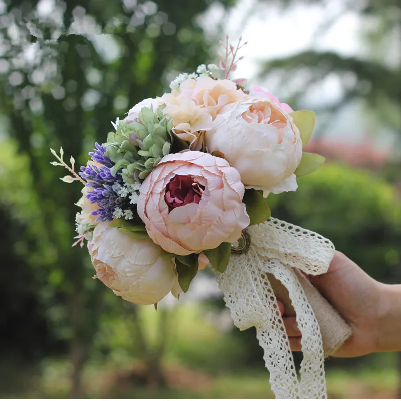 Artficial Flower Bouquet Pink Series Penoy Hybrid Holding Flower Wedding Decoration The Bride Flower Bridesmaid Flower