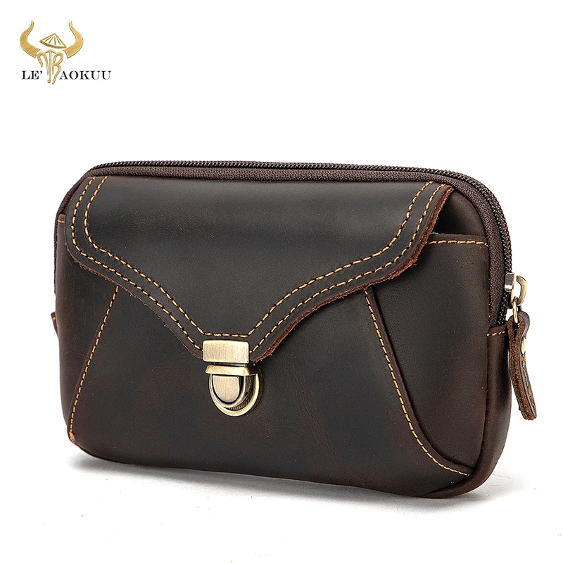 

New Vintage Thick Real Leather Small Summer Pouch Hook Design Waist Pack Cigarette Case 6" Phone Pouch Fanny Waist Belt Bag 2016
