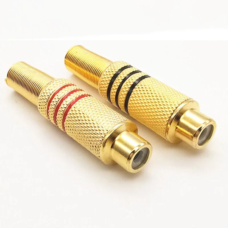 4Pcs/2pairs Gold Plated RCA Connector Plug Audio Male/ Female socket Connector With Metal Spring Cable Protector red black