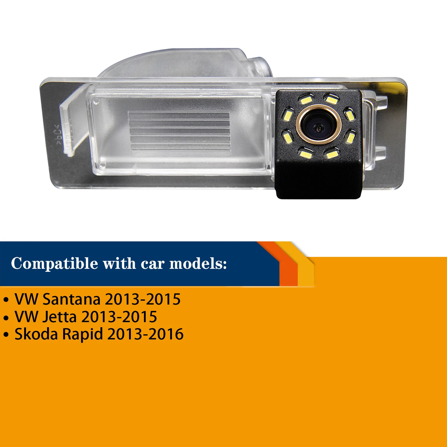 Misayaee Car Rear View Reverse Parking Camera Golden 8 Led for Skoda Rapid   Jett a Santana 2013 -2015 Night Vision Waterproof