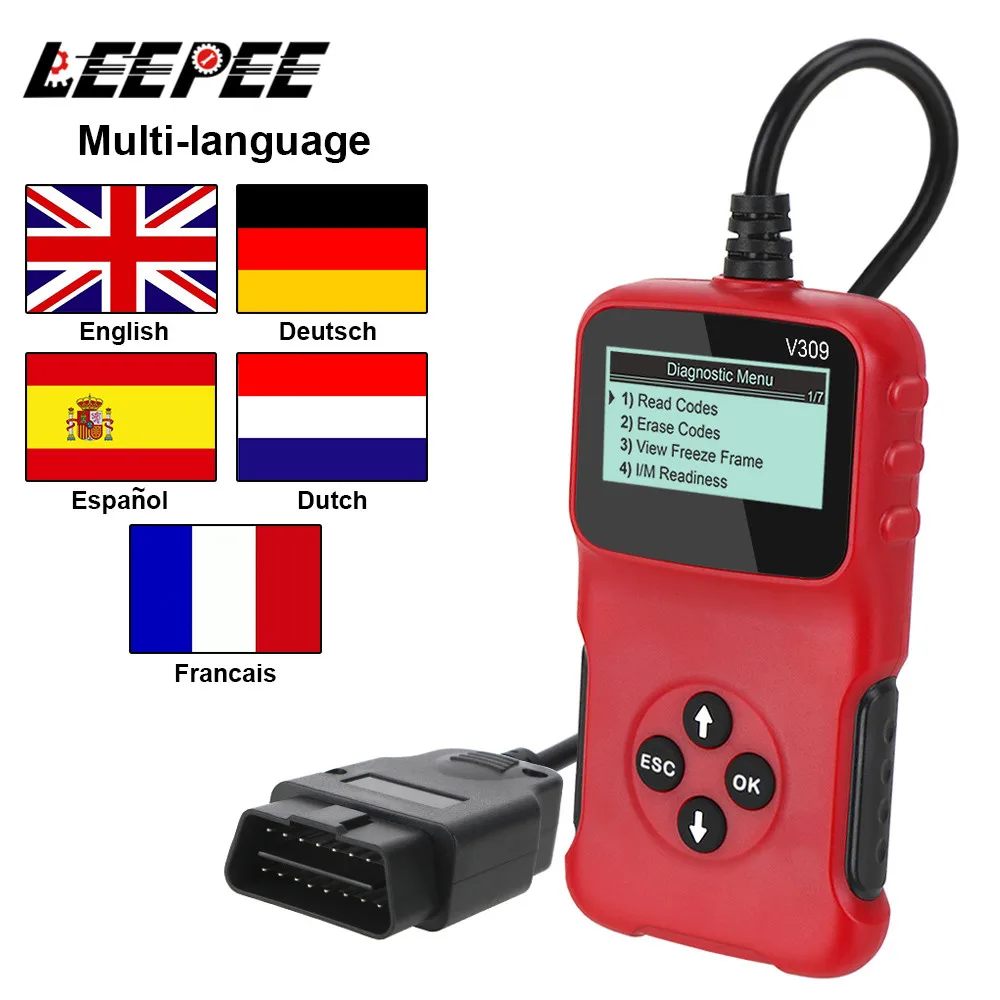 

LEEPEE V309 OBD2 Code Reader OBD 2 Scanner OBDII Plug and Play Digital Display Auto Accessories ELM 327 Car Diagnostic Tool