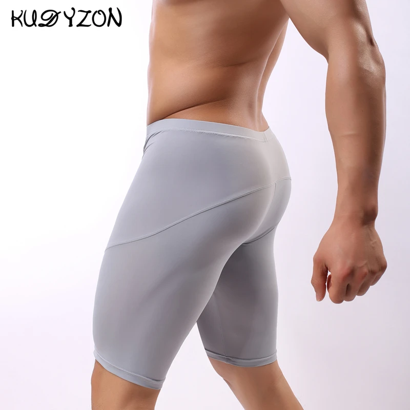 Gelo de seda de fitness longo boxer underwear masculino de secagem rápida boxer shorts de perna longa troncos cuecas sexy bolsa calcinha