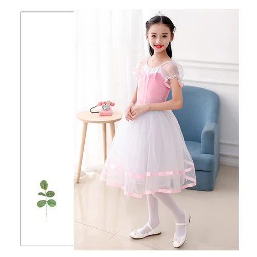 Imagen 2 del producto Vestido de baile de leotardo de Ballet rosa para niñas, falda tutú, leotardo de gimnasia de terciopelo, Ropa de baile, bailarina para niños