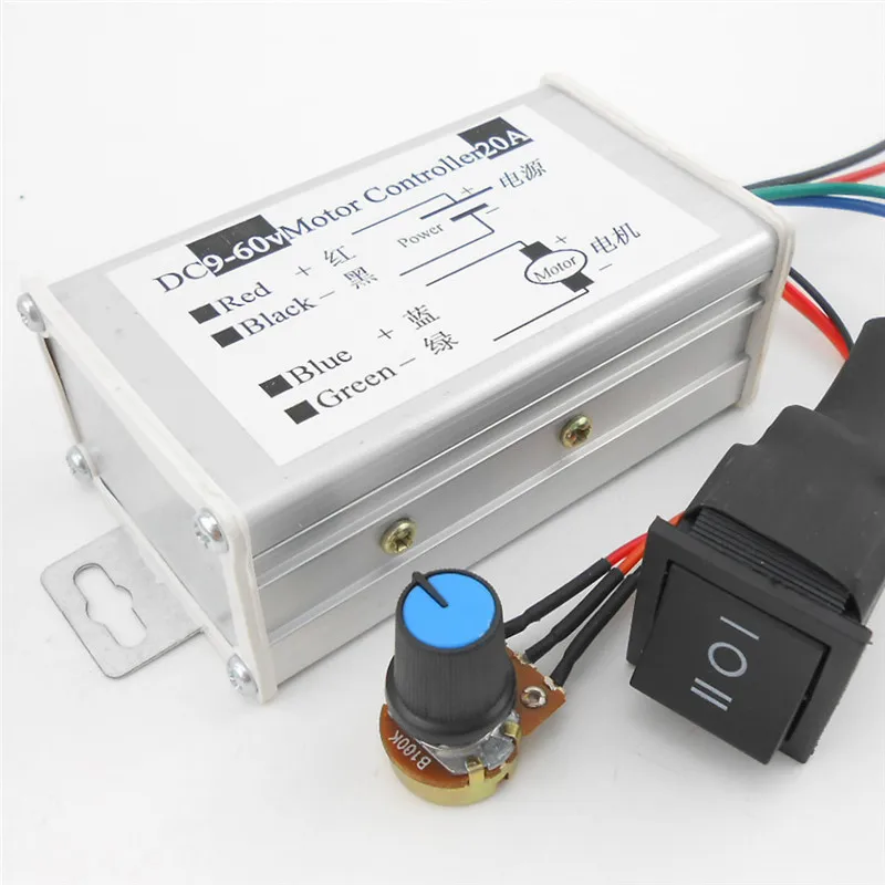 DC9-60V 20A 1200W DC Motor Controller Motor Drive Module 25KHZ 12V 24V 36V 48V Reverse Switch Positive Inversion Speed Governor