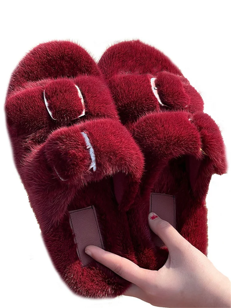 

European Station Luxury Fashion Fur Slippers High Quality Mink Fur Slippers Ladies 100% Mink Fur Slippers Summer Slippers