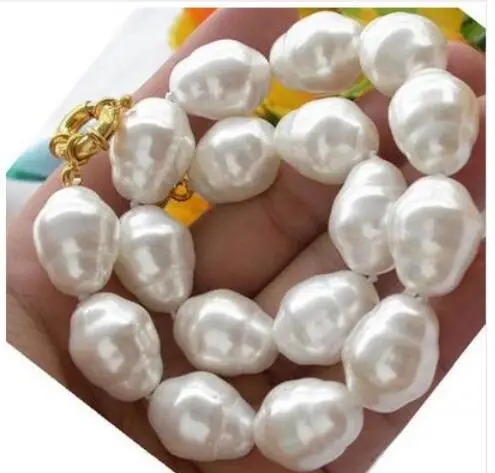 

Women Gift word Love large 12x15mm south sea white baroque shell pearl necklace 18" Beads hook for women jewelry