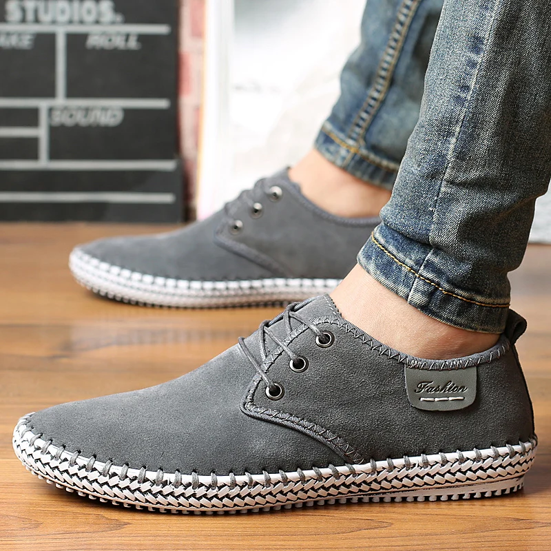 New Fashion Genuine Leather Casual Shoes Men Loafers Cow Suede Men Shoes Breathable Outdoor Flat Shoes Walking Zapatos Sneakers