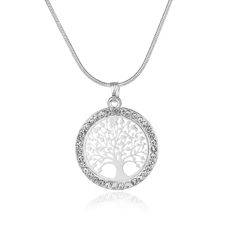 Hot Tree of Life Crystal Round Small Pendant Necklace 3 Colors Bijoux Collier Elegant Women Jewelry Gifts Dropshipping