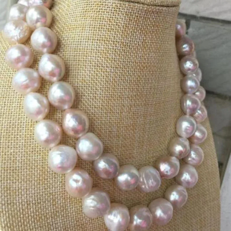 gorgeous 14-15MM SOUTH SEA BAROQUE LIGHT PINK PEARL NECKLACE 38INCH 925silver