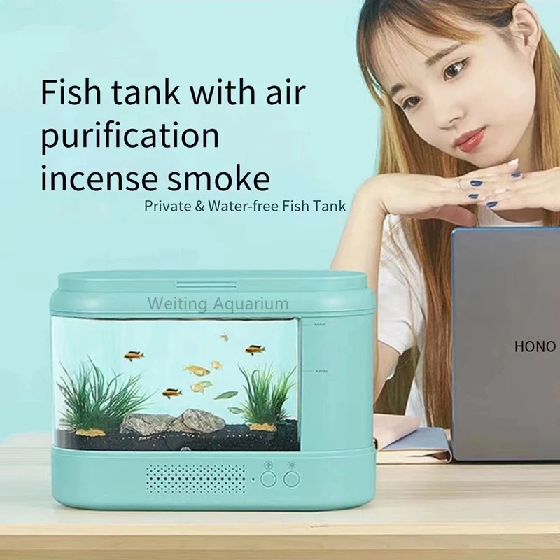 

Fish tank living room small desktop ecological mini aquarium bedroom desk free water change net red desk goldfish tank accessori