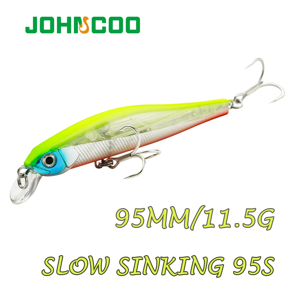 JOHNCOO Fishing Lure Minnow Swimbait Artificial Bait Hard Bait Wobbler 95mm 11.5g Slow Sinking 3D Fisheyes 2 Hooks