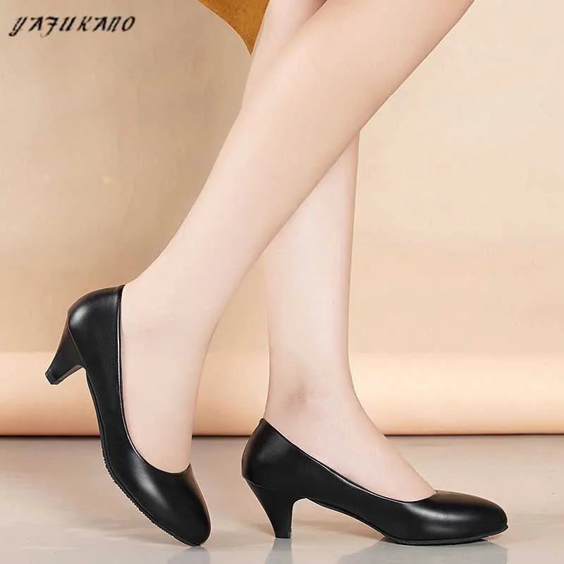 Women Leather Mid Heel Pumps 2024 New High Quality Shoes Classic Black High Heels Shoes for Office Ladies Shoes