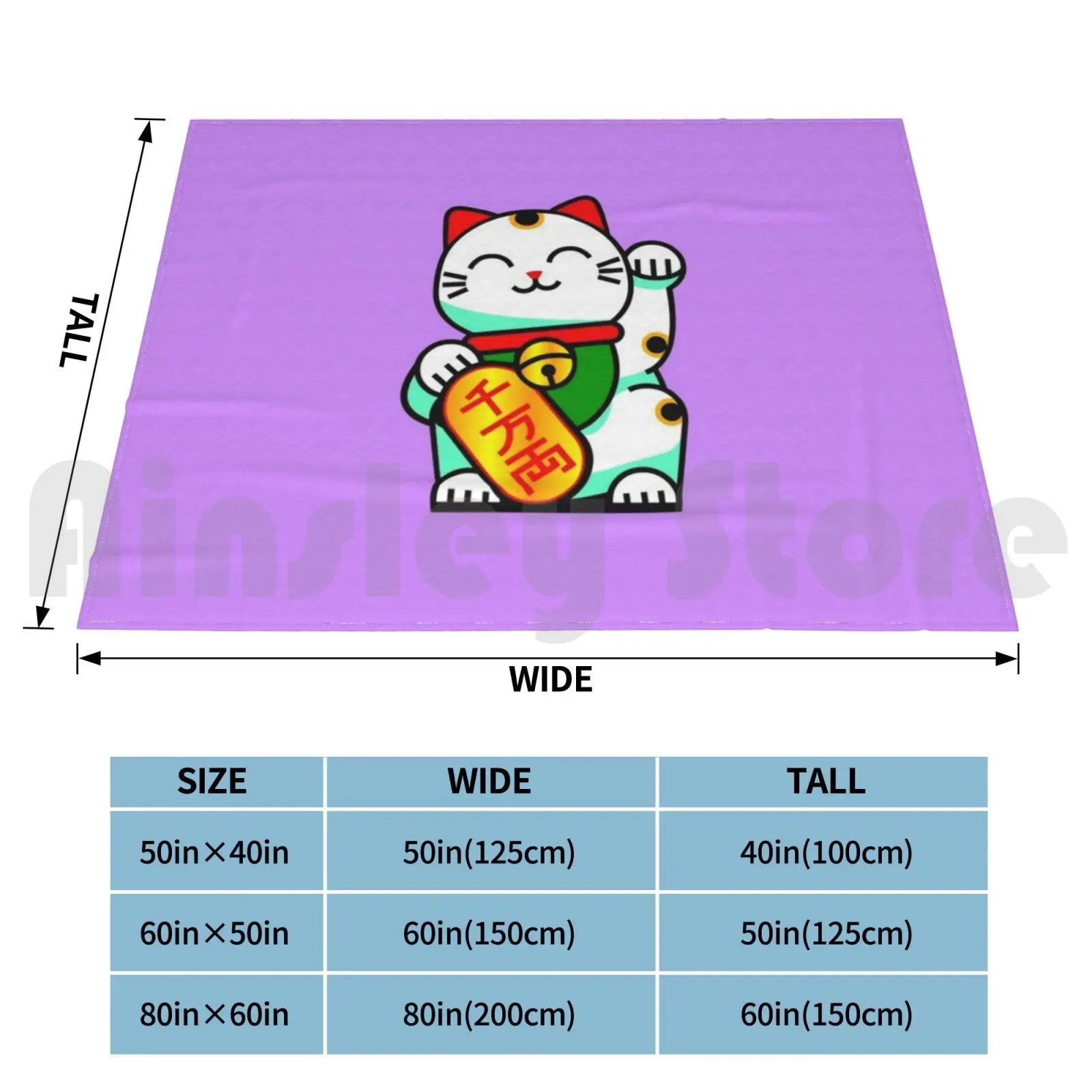 Beckoning Cat Blanket For Sofa Bed Travel Maneki Neko Japan Japanese Good Luck Asian Fortune Bell Bib Money