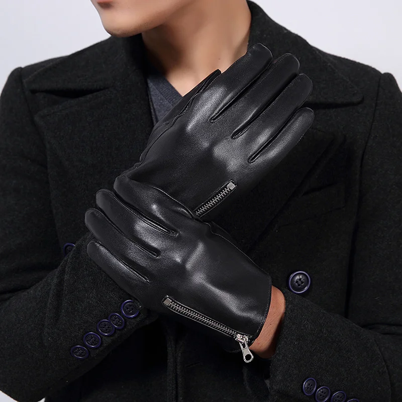 

Male Wholesale 2018 Spring/Winter Genuine Leather Short Thick Black Real Sheepskin Glove Man Gym Luvas Car Driving Mittens