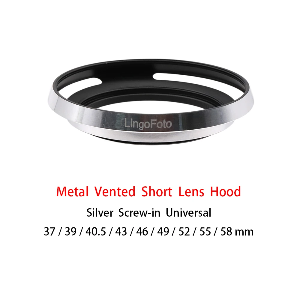 Universal Metal Screw-in Vented wide-angle Lens Hood Silver 37/39/40.5/43/46/49/52/55/58mm camera photography accessory