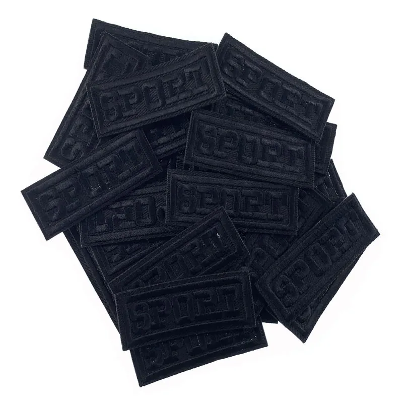 Preto Esporte Patches para Roupas, Ferro em Apliques Carta, Listras Etiqueta, Emblemas DIY Decoração, 5Pcs