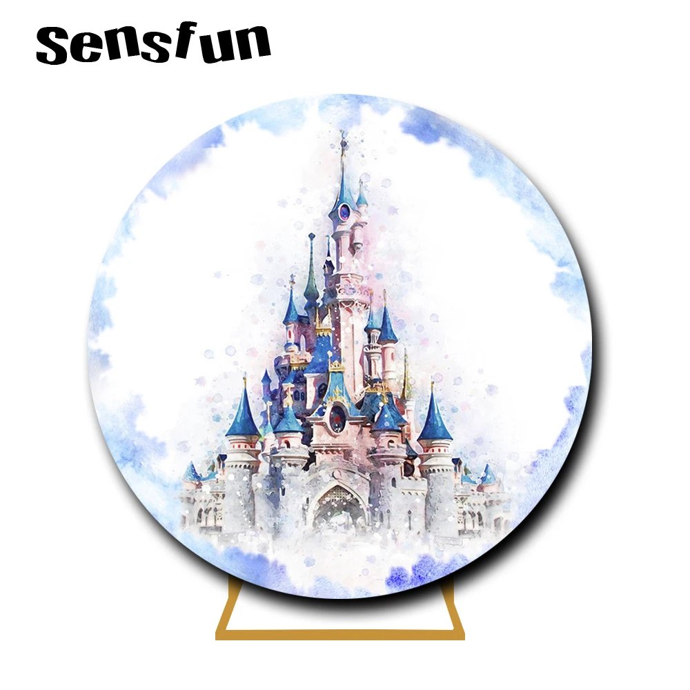 

Sensfun Blue Castle Prince Birthday Party Photography Background Elastic Circle Circle Photo Backdrop Dessert Table Cover Banner