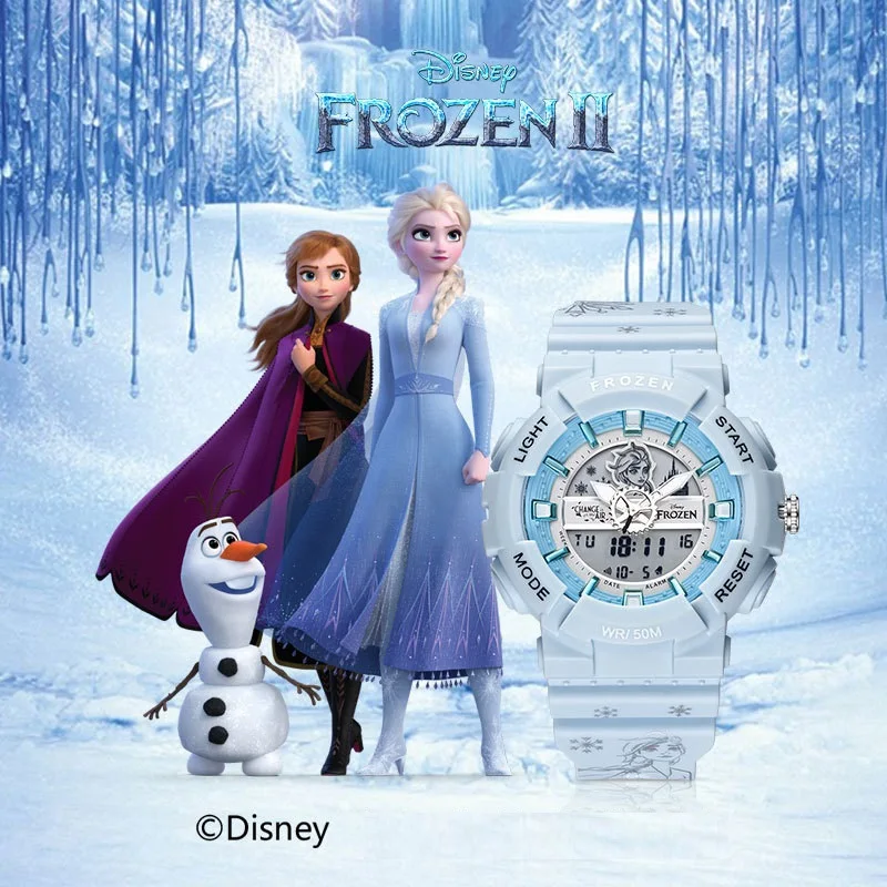 Disney Frozen Elsa Woman Sport Dual Display Wristwatch Multi Function Stop Watch Waterproof Youth Lady Student Girl Led Luminous
