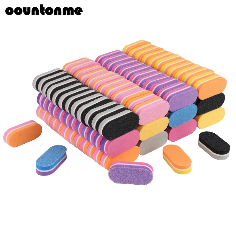 500Pcs/lot Sponge Nail Files 100/180 Mini Mix Color Nail Buffer Double Side Sanding Nails Files For UV Gel Polish Manicure Tools