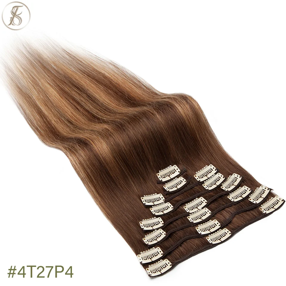 TESS 50-80g Natürliche Haar Extensions Clip In Menschliches Haar Extensions Gerade 8 teile/satz Vollen Kopf Dünne Highlight haar Clip Haarteil – Detail 26