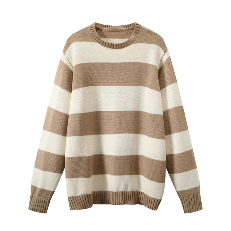 PUWD Cute Girls O Neck Striped Sweaters Pullover Cotton 2022 Spring Autumn Fashion Ladies Y2K Loose Knitwear Vintage Women Chic