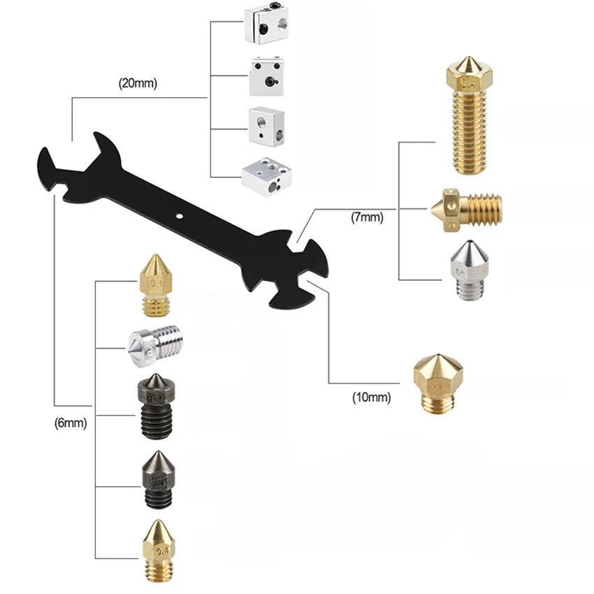 1PC Multi-functional 3D Printer Wrench 5 IN 1 E3D Nozzle MK8 Print Head Wrench Printer Accessories Printer Wrench Repair Tools