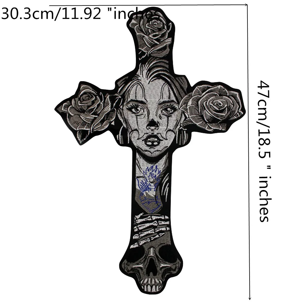 Skull Cross Patch Heart Wings Beauty Girl Sticker Gothic Punk Iron/Sew on Embroidery Motorcycle Clothes Accessories Stripe Badge