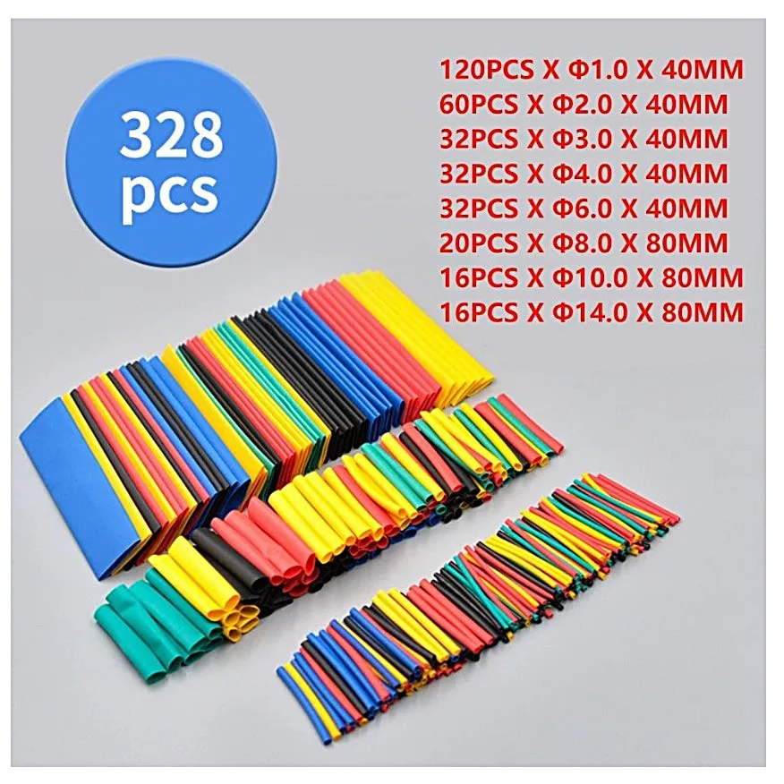 328PCS Thermoresistant Tube Heat Shrink Cable Sleeve Protect Insulation Wire Wrapping Shrinkable Tubing Polyolefin