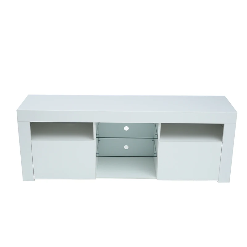 146CM Modern TV Stand Matte Body High Gloss Fronts TV Cabinet W/16 Color LEDs White/Black/Brown[US-Stock]