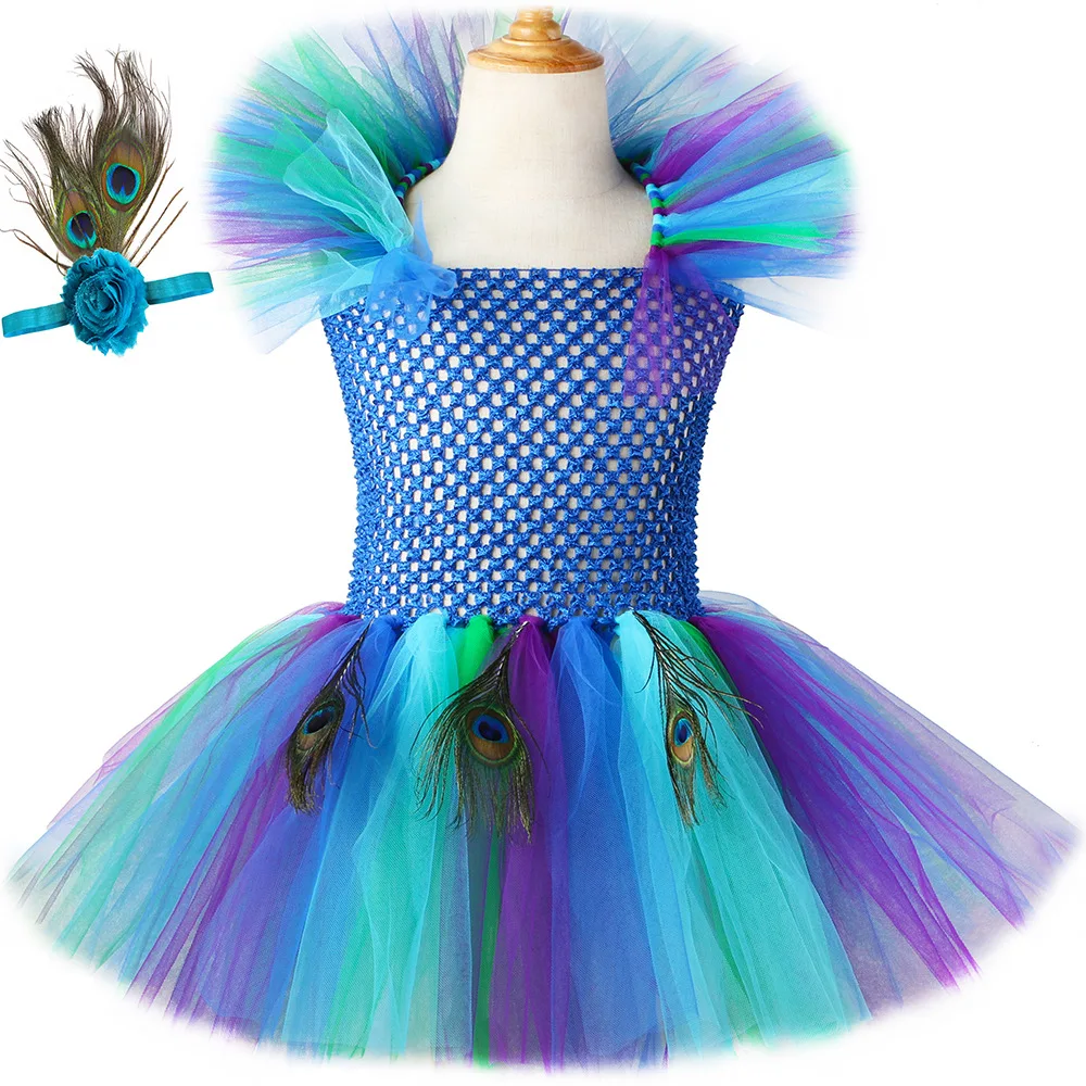 Girl Peacock Cosplay Dress Kids Birthday Party Dresses Peacock Princess Costumes for Halloween Christmas Dress Up Clothes Outfit