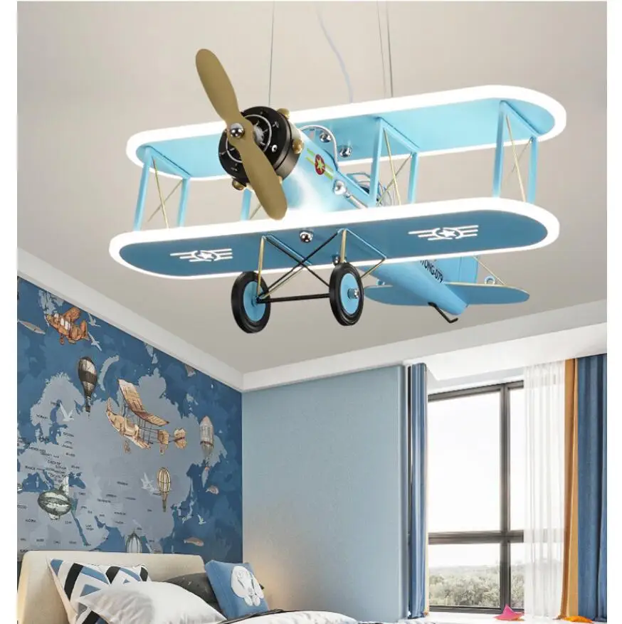 Nordic Airplane Pendant Kids Lighting Fixtures L71cm W66cm H80cm LED Boys Room Lighting For Kids Room Lamps For Home Decoration