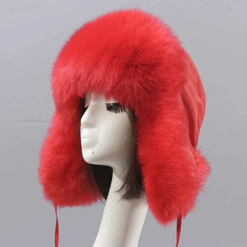 HT3448 Winter Hat Women Faux Fur Hat Windproof Earflap Trapper Cap Lady Warm Russian Hat Ski Russian Cap Ushanka Bomber Hat