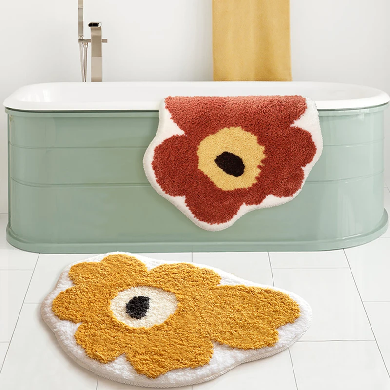 

Tufting Floral Bathroom Mat Soft Carpet Area Rug Bathmat Floor Tub Side Absorbent Anti Slip Pad Doormat Aesthetic Home Decor