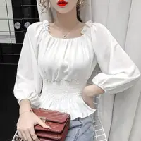 Youth Elegant Blouse Women Chiffon Fashion Blouse Off Shoulder White Shirt Ruffle Puff Sleeve Top Office wear 2022 6