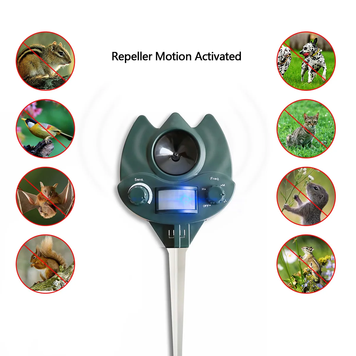 Ultrasonic Sonic Animal Repeller, Roedores Repeller, Espantalho Espantalho para Ao Ar Livre, Pássaros de Jardim, Gatos, Cão, Raposa, Raposa, Exterior