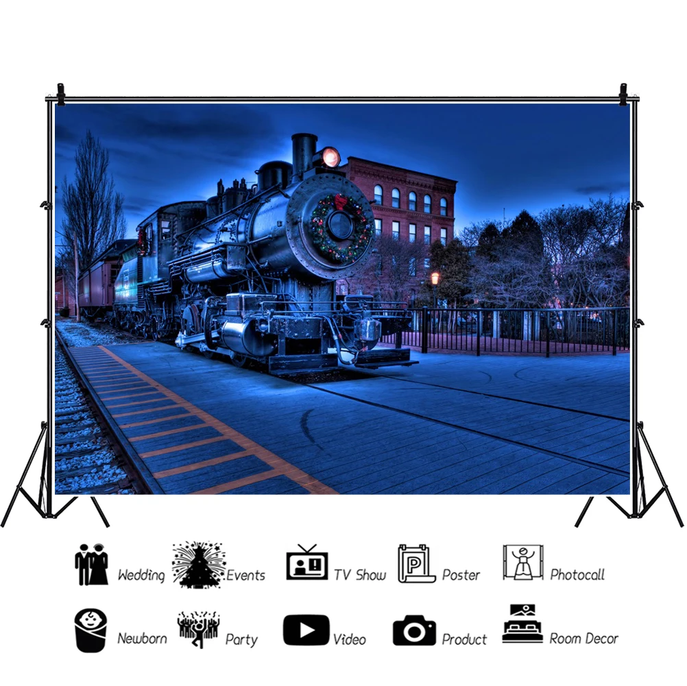 Laeacco Mùa Đông Ngoài Trời Giáng Sinh Tàu Quà Tặng Sinh Nhật Cho Bé Trang Trí Phòng Phông Nền Chụp Ảnh Ảnh Nền Cho Studio Ảnh